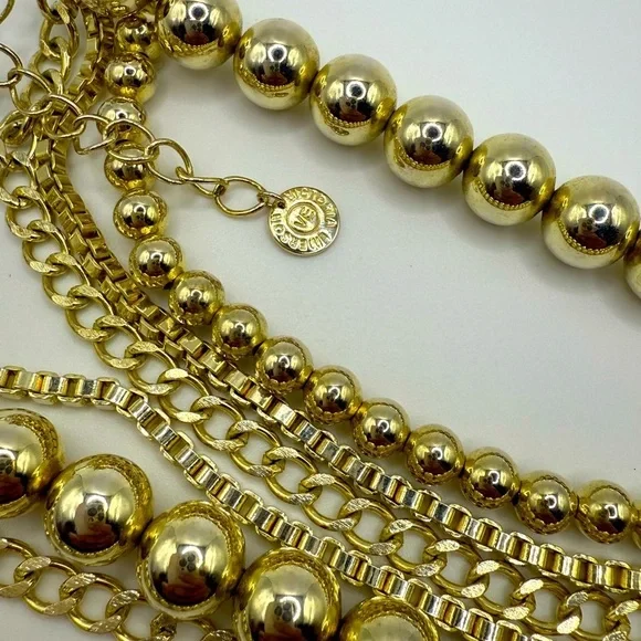 Victoria Emerson Gold-tone Multi Layered Floral Beaded Chain Statement Necklace - Picture 2 of 7